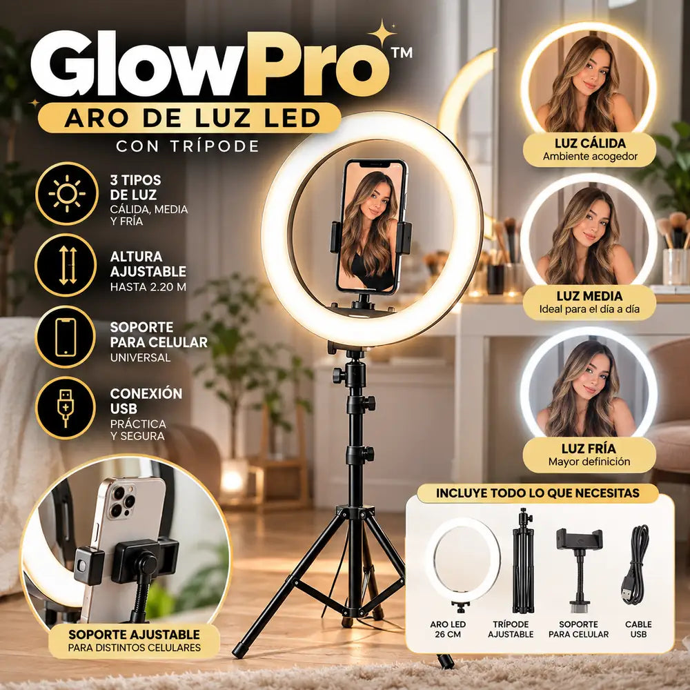 💡 GlowPro™ | Aro de Luz LED con Trípode ✨