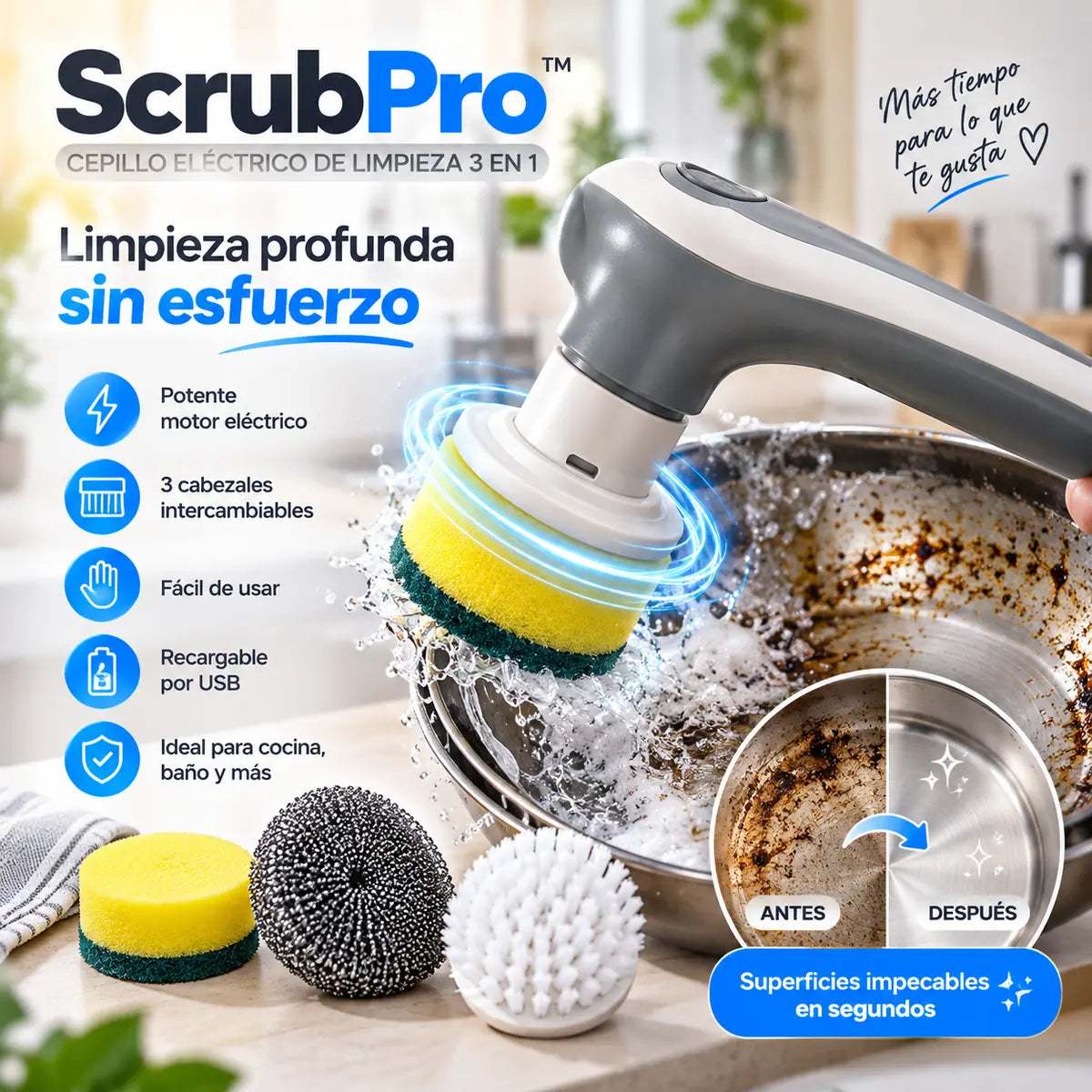 🧽 ScrubPro™️ | Cepillo Eléctrico de Limpieza 3 en 1 ✨
